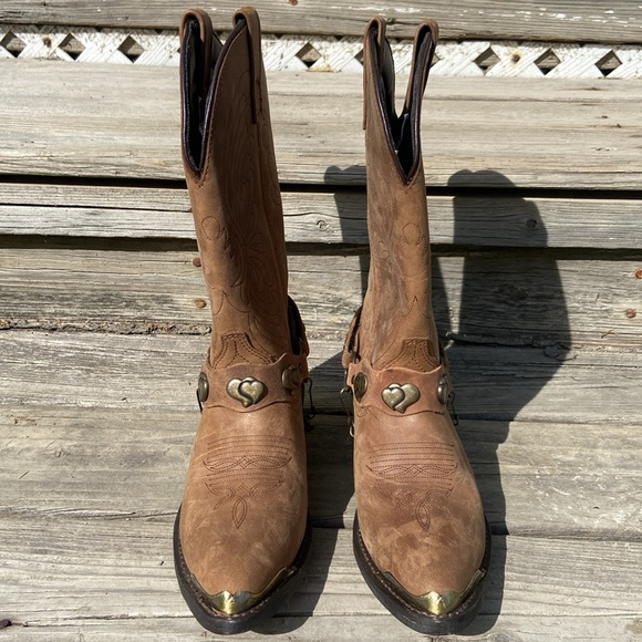 Masterson Boot Co Brown Leather Deertan Chain J Toe Western Boots Women's Size 6 - Picture 2 of 14